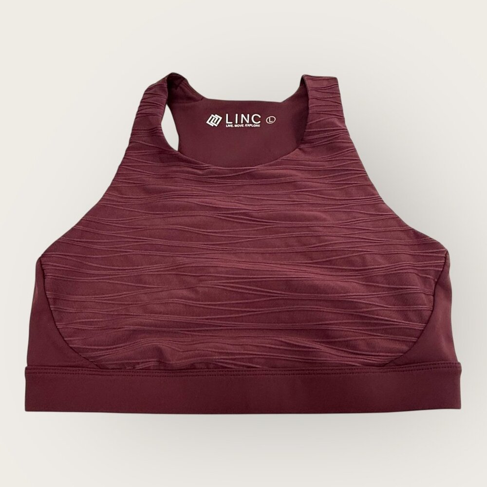Linc Active Womens Burgundy Textured Racerback Sports Bra Size Large